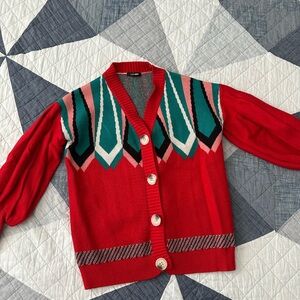 Fashion Nova Red Geometric Cardigan